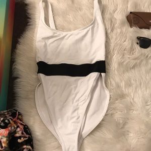 High cut one piece women’s bathing suit.